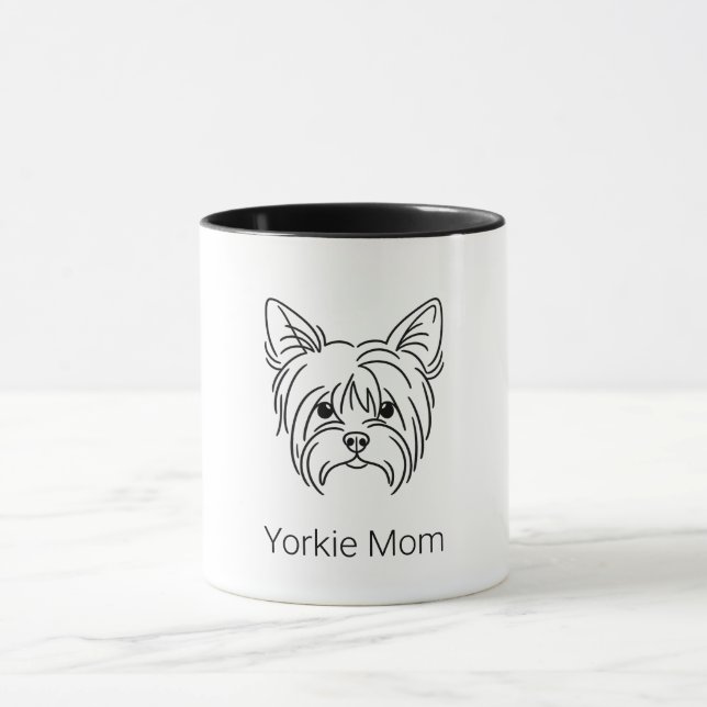 Caneca de Café com Rosto de Yorkie em Arte Linear  (Centro)