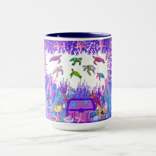 Caneca de café com tartaruga submarina