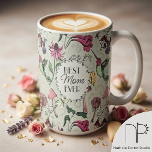 Caneca de Café com Tema de Beija-flor e Flores Mel