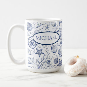 Caneca de café com tema de conchas náuticas da pra