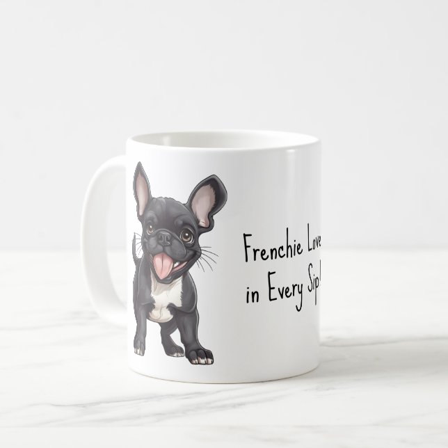 Caneca De Café Com texto personalizado, 🐶cachorrinho Frenchie (Frente Esquerda)