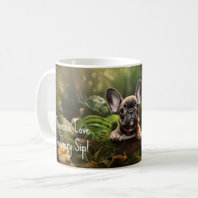 Caneca De Café Com texto personalizado, 🐶 filhote francês (Frente Esquerda)
