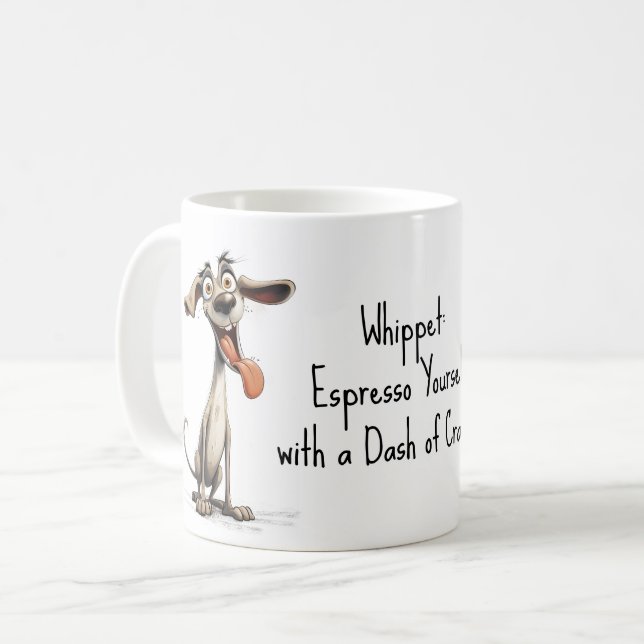Caneca De Café Com texto personalizado, 🐶whippet louco 🤪 (Frente Esquerda)