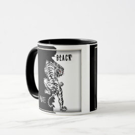 Caneca de café com tigre preto e branco