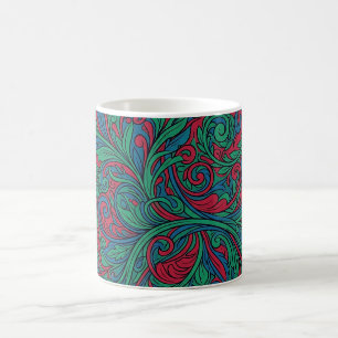 Caneca de Café com Tons de Joias e Gavinhas Abstra