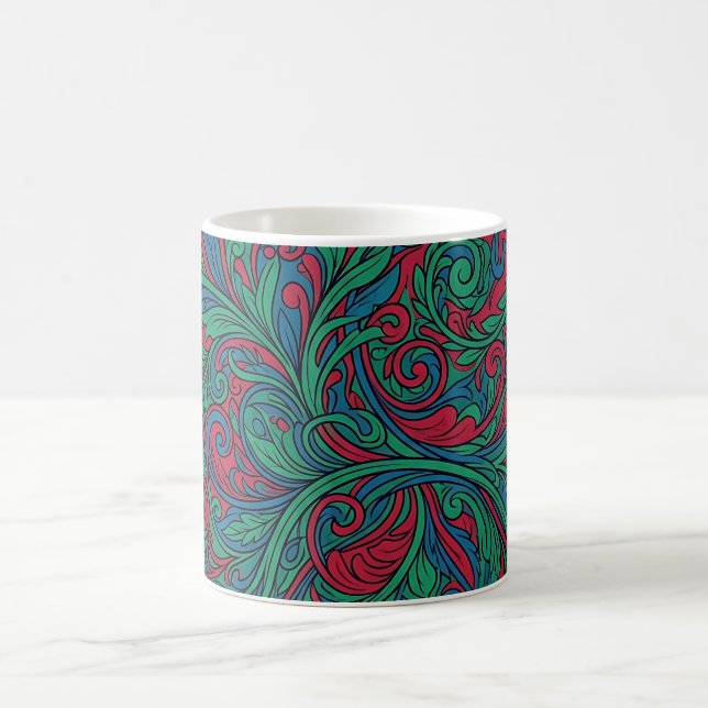 Caneca de Café com Tons de Joias e Gavinhas Abstra (Centro)