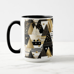 caneca de café com triângulos abstratos dourados e