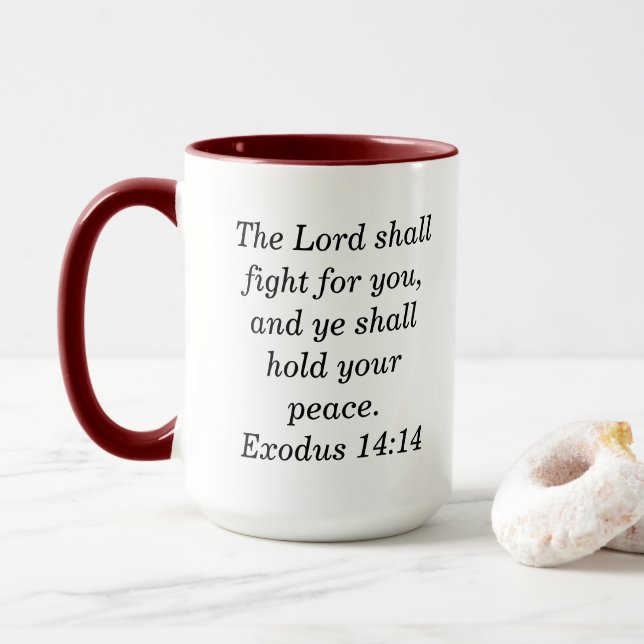 Caneca de café com versículo bíblico de Êxodo 14:1 (Com Donut)