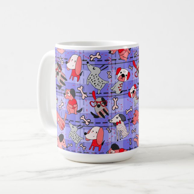 Caneca de Café com Xadrez Índigo - Impressão de Ca (Frente Esquerda)