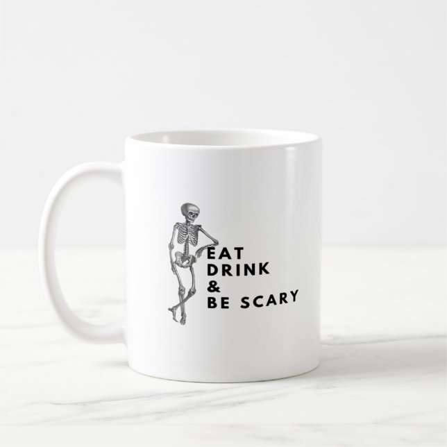 Caneca De Café Coma Beba E Seja Assustador Halloween Esqueleto Vi (Esquerda)