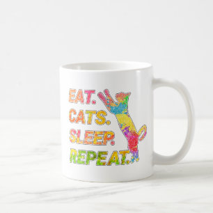 Caneca De Café Coma, Dorme, Gatos, Repetir - Gato Colorido