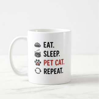 Caneca De Café Coma Dormir Acariciar Gato Repetir Citação Diverti