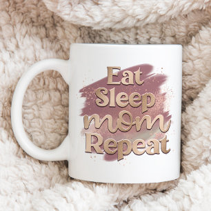 Caneca De Café Coma Dormir Mãe Repetir Tipografia Aquarela Bege