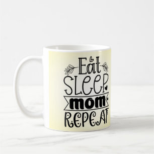 Caneca de Café Coma Dormir Mamãe Repita