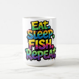 Caneca De Café Coma Peixe Dormir Repita Grafite Arco-íris