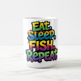Caneca De Café Coma Peixe Dormir Repita Grafite Arco-íris