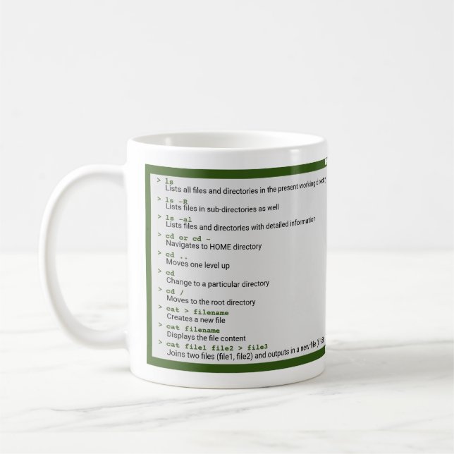 Caneca De Café Comandos básicos Unix (Esquerda)