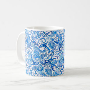 Caneca De Café Combo Mug - Paisley em azul e branco