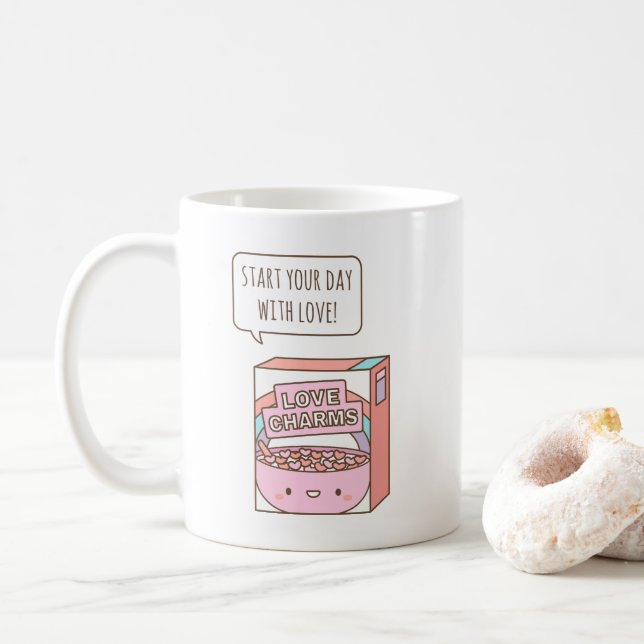 Caneca De Café Comece Seu Dia com Amor, Afirmação Matinal (Com Donut)