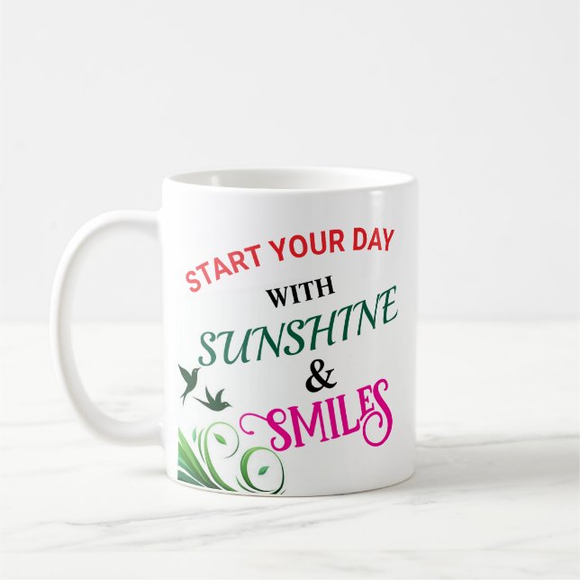 Caneca De Café Comece seu dia com Sunshine e sorria café de Desig (Esquerda)
