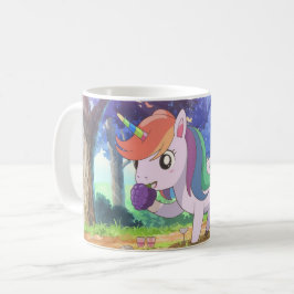 Caneca De Café Comendo uva de Unicórnio na floresta