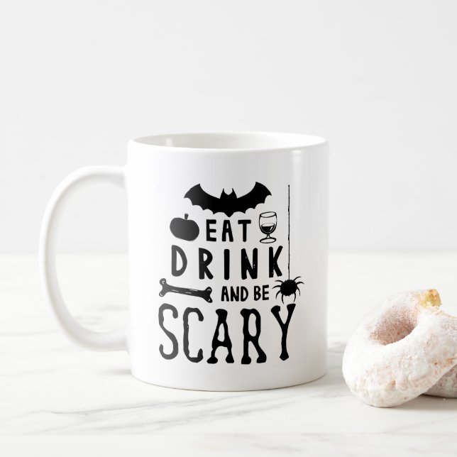 Caneca De Café comer beber e ser assustador halloween (Com Donut)