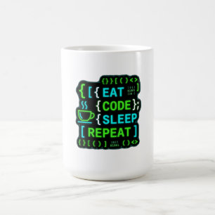 Caneca De Café Comer Codificar Dormir Repetir Humor de Programado
