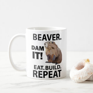 Caneca De Café Comer Construir Repetir Castor Animal Engraçado