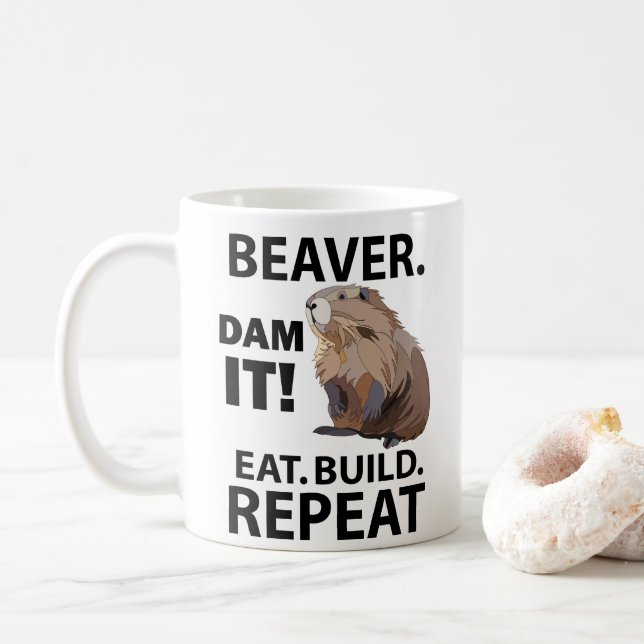 Caneca De Café Comer Construir Repetir Castor Animal Engraçado  (Com Donut)