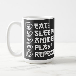 Caneca De Café Comer Dormir Anime Jogar Repetir Estilo de Vida Ot