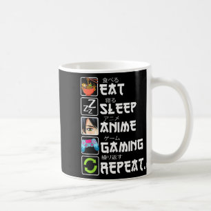 Caneca De Café Comer Dormir Anime Jogos Repetir Gamer Homens Adol