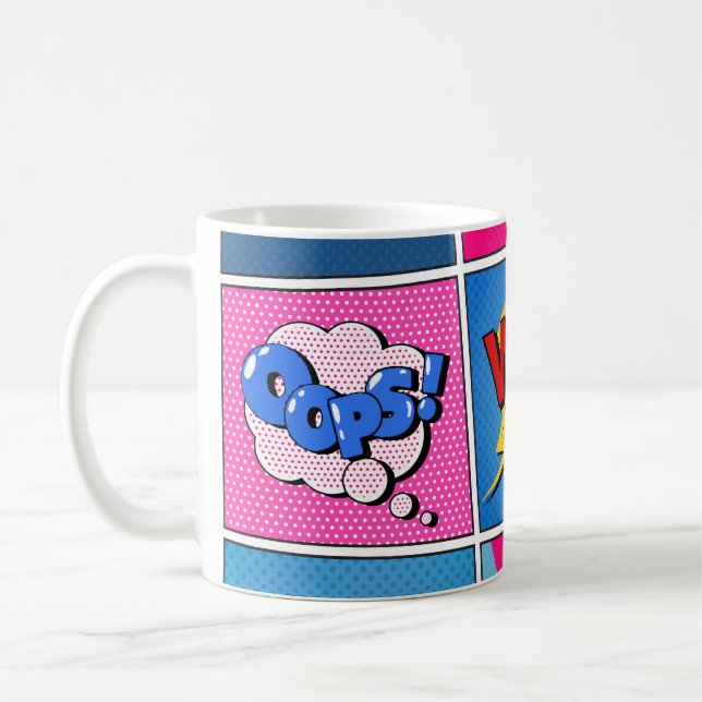 Caneca De Café Comic Bubbles Set. Expressões Bom, Legal, Poa, Oop (Esquerda)
