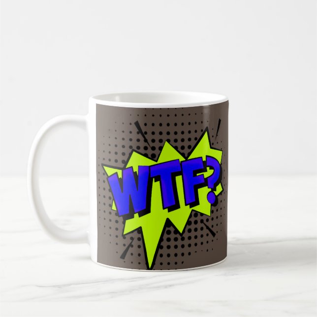 Caneca De Café Comic Pop Art Blue WTF Novelny Engraçado (Esquerda)
