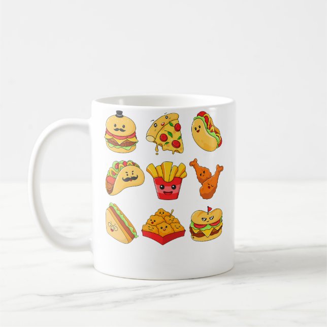 Caneca De Café Comida de Lixo Desenhos Animados Comida Frita Pizz (Esquerda)
