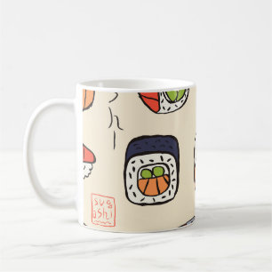 Caneca De Café Comida sushi, design de padrão uniforme.