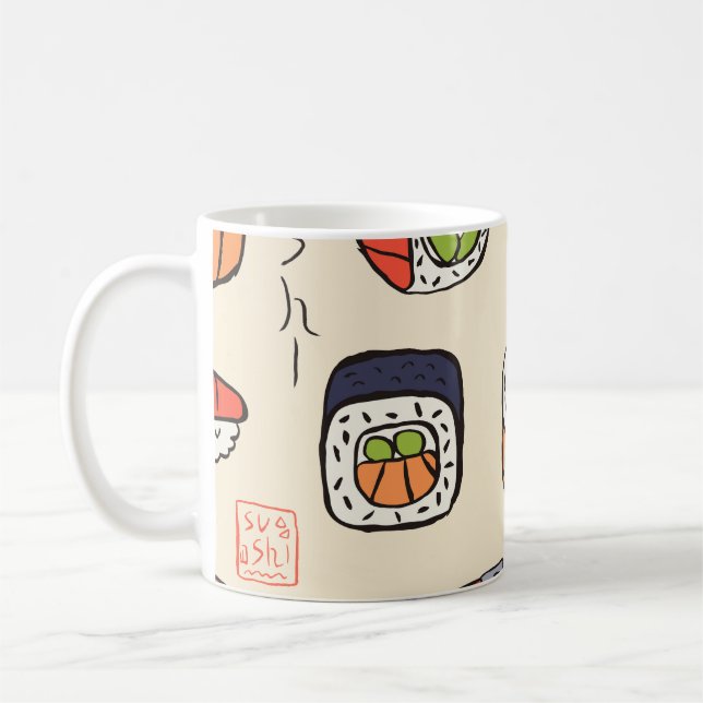 Caneca De Café Comida sushi, design de padrão uniforme. (Esquerda)