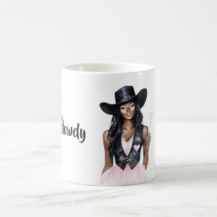 Caneca De Café Como vai Cowgirl Chapéu Preto Coração Rosa Saia