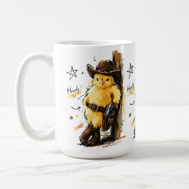 Caneca De Café Como Vai Frango Cowboy Bonito Arte Ocidental (Esquerda)