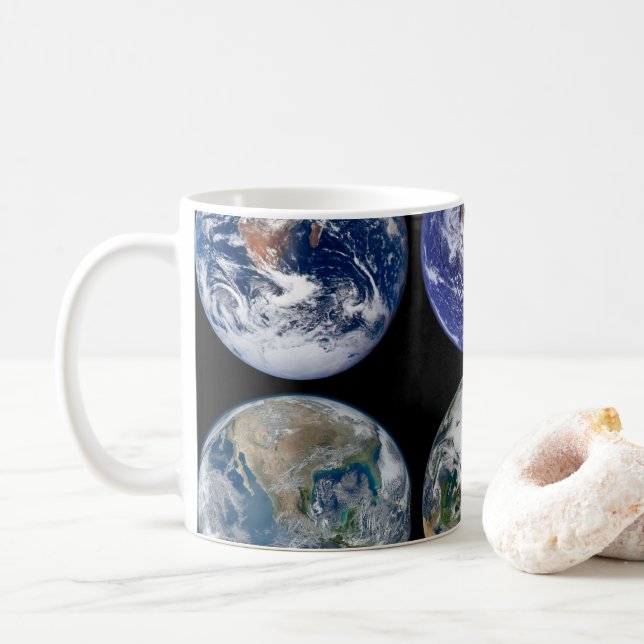 Caneca De Café Comparação De Imagens De Vistas Icônicas Do Planet (Com Donut)