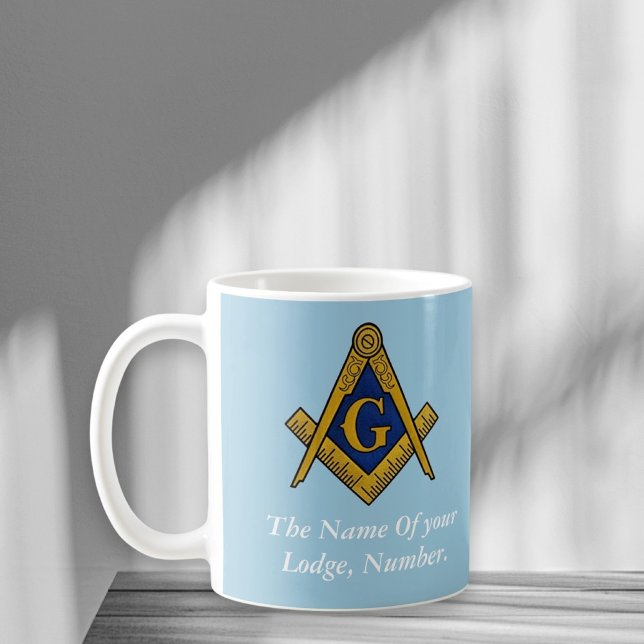 Caneca De Café Compass Massônico Azul e Branco (Criador carregado)
