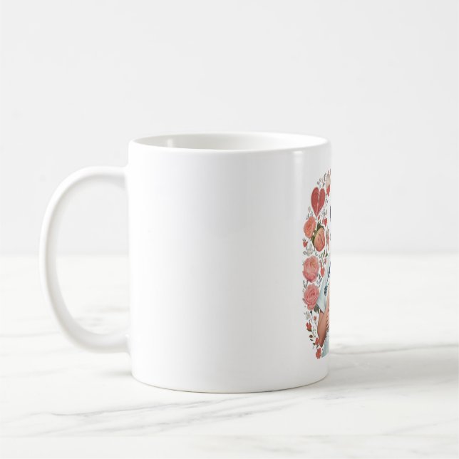 Caneca De Café Compassionate Nurse – Elegant Floral Art Illustrat (Esquerda)