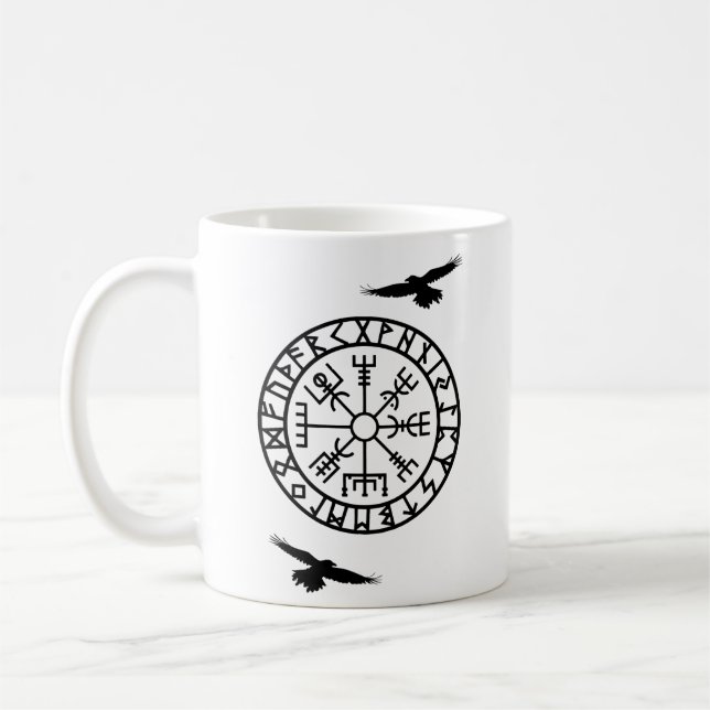 Caneca De Café Compasso nórdico, Runes, Huginn, Muninn, Viking (Esquerda)