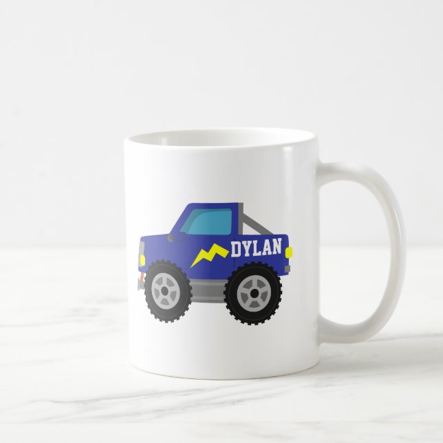 Caneca De Café Competindo o monster truck azul, para meninos (Direita)