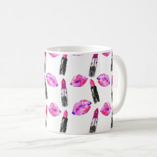 Caneca De Café Composição cor-de-rosa do teste padrão do batom