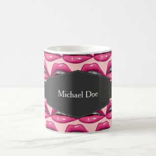 Caneca De Café Composição cor-de-rosa dos lábios do pop art