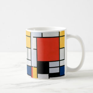 Caneca De Café Composição de Piet Mondrian Vermelho Amarelo Azul
