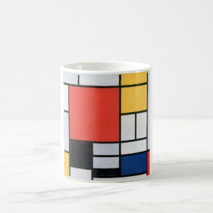 Caneca De Café Composição Vermelho, Amarelo, Azul, Preto, Mondr