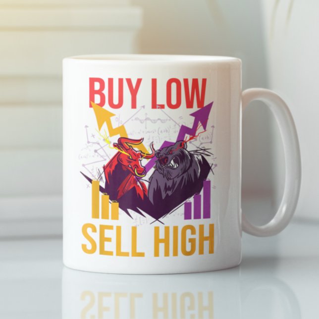 Caneca De Café Comprar DO MERCADO GLOBAL BAIXO MERCADO DE AÇÕES D (BULL MARKET BUY LOW SELL HIGH TRADING STOCK MARKET COFFEE MUG)