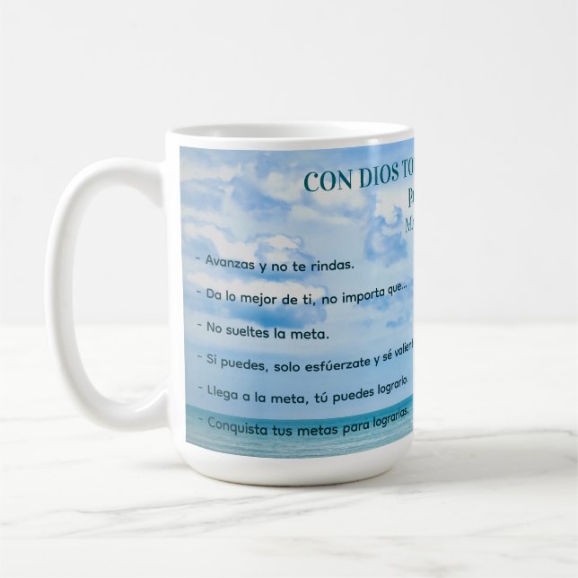 Caneca De Café Con Dios Todo Possível Blue Sky Conquista Metas (Esquerda)