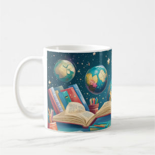 Caneca De Café Conceito educacional com globos flutuando acima